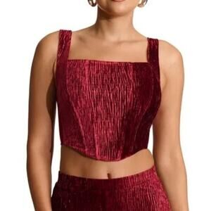N By Naked Wardrobe Boned Plush Velvet Crop Tank In Wine Size XL Zip Back